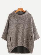 Shein Turtleneck Dip Hem Pockets Sweatshirt