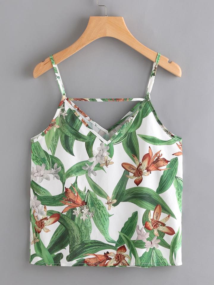 Shein Tropical Print Strappy Cami Top