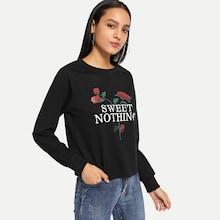 Shein Letter Print Floral Pullover