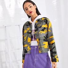 Shein Flap Pocket Front Camo Jacket