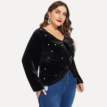 Shein Plus Pearl Beaded Twist Blouse