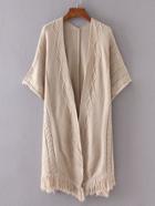 Shein Apricot Drop Shoulder Fringe Hem Diamondback Cardigan