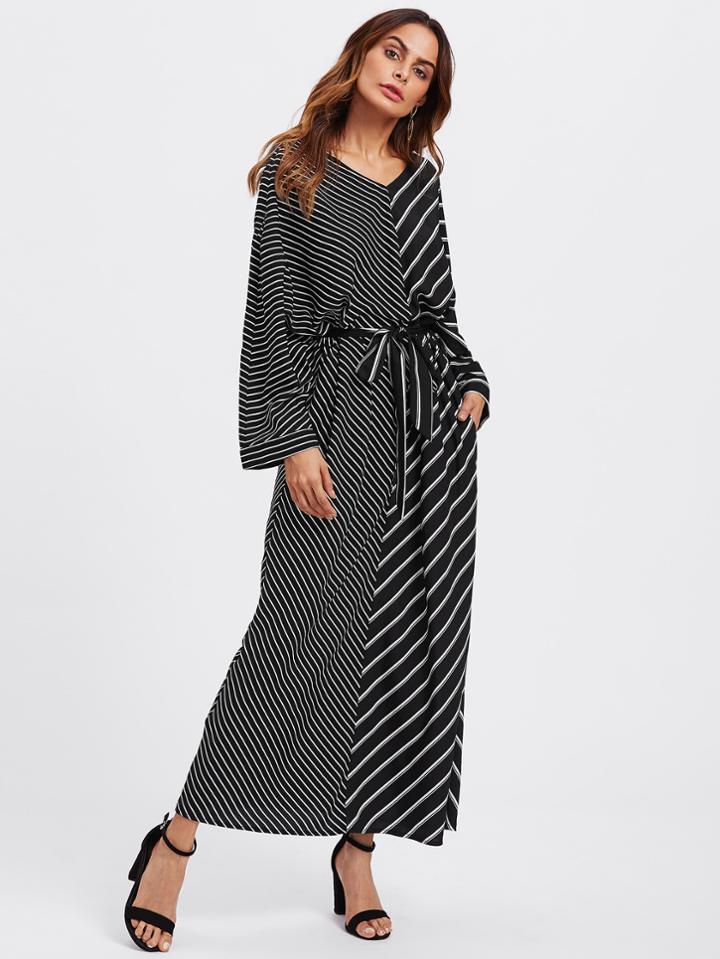 Shein Self Tie Mixed Stripe Hijab Long Dress