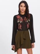 Shein Embroidered See Through Dot Jacquard Blouse