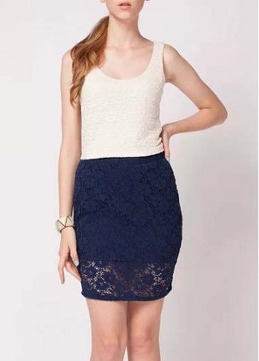Rosewe Enchanting Navy Blue Zipper Closure Middle Waist Skirt