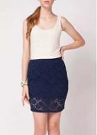 Rosewe Enchanting Navy Blue Zipper Closure Middle Waist Skirt