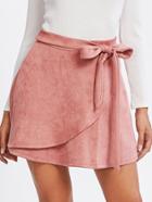 Shein Self Belted Suede Staggered Skirt