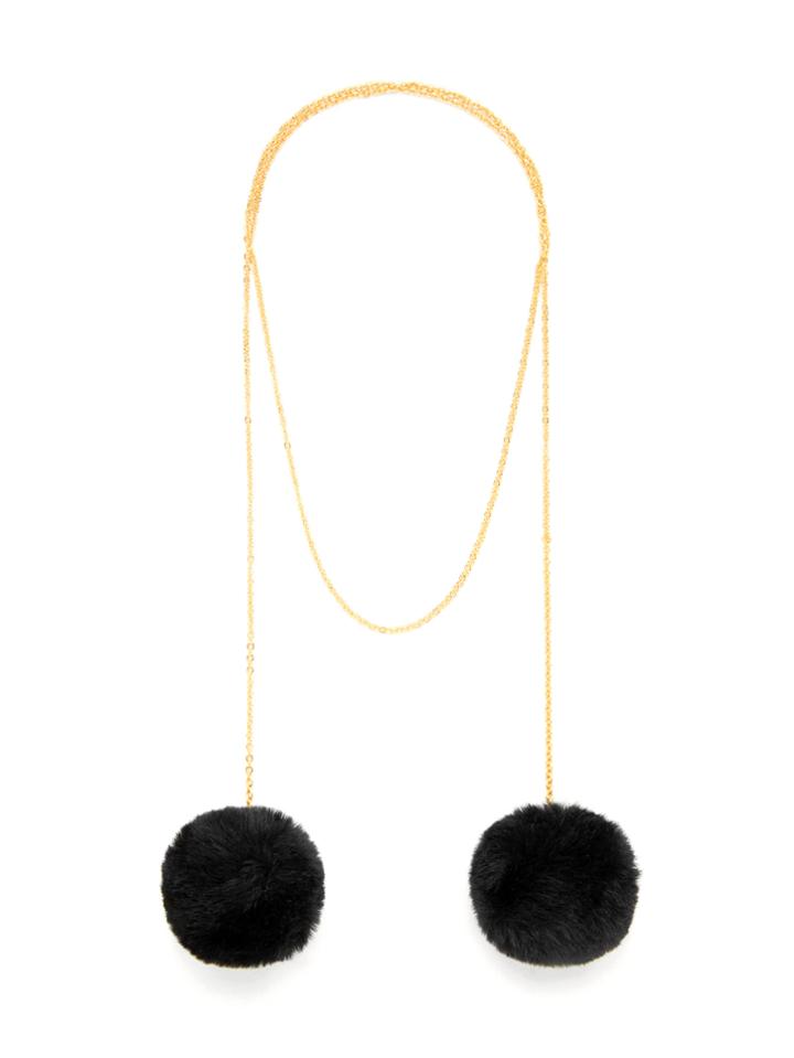 Shein Double Pom Pom Detail Chain Necklace