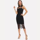 Shein Strap Neck Open Back Lace Trim Dress