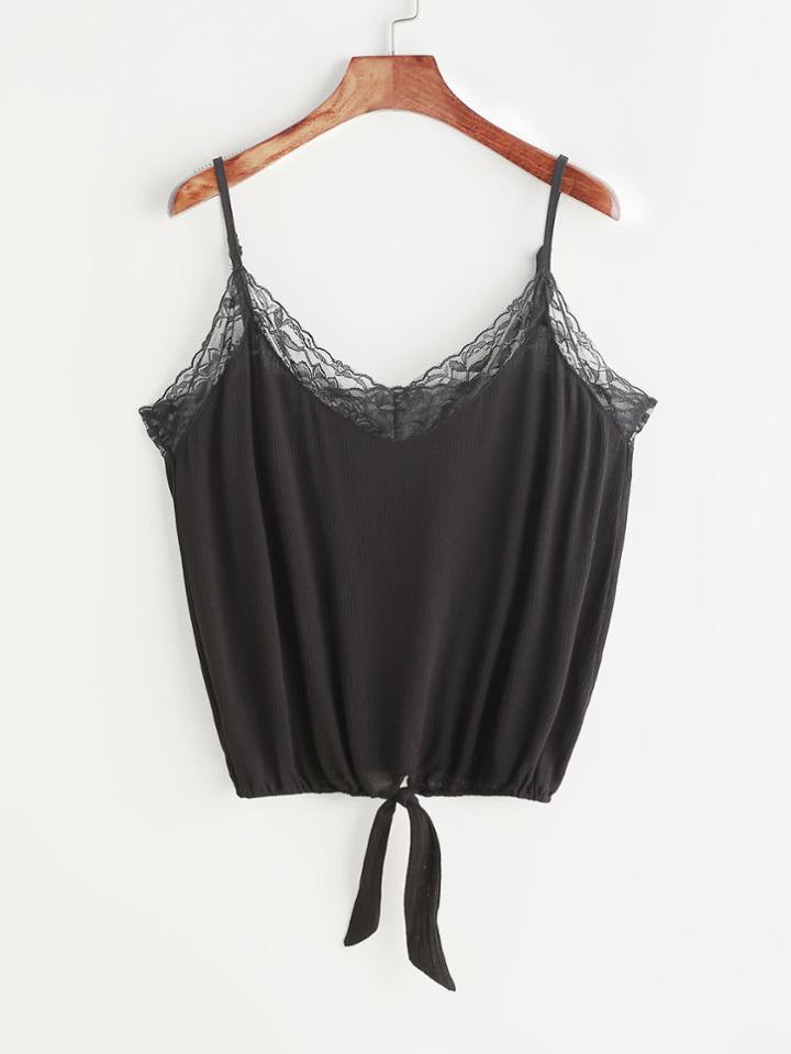 Shein Lace Insert Tie Hem Cami Top