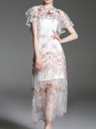 Shein White Ruffle Embroidered A-line Dress