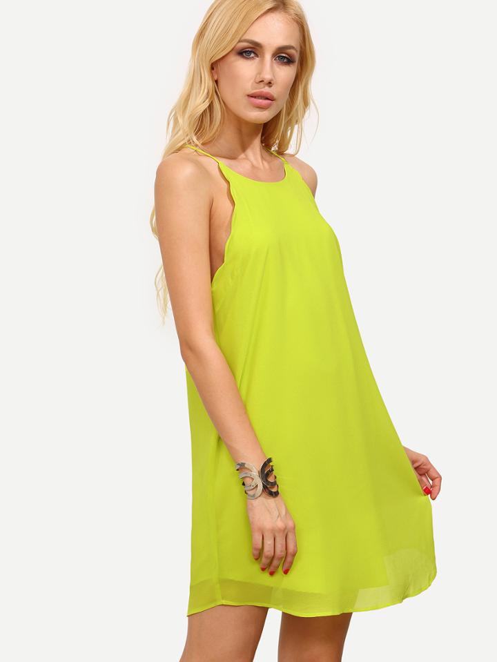 Shein Green Spaghetti Strap Scallop Frock Shift Dress