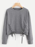 Shein Lace Up Detail Marled Pullover