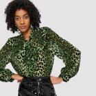 Shein Ruffle Trim Leopard Print Shirt