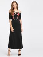 Shein Flower Patch Tied V Notch Bardot Dress