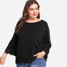 Shein Plus Laser Cut Scalloped Trim Textured Blouse
