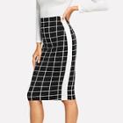 Shein Contrast Side Seam Grid Pencil Skirt
