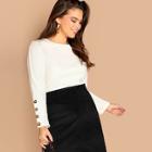 Shein Plus Button Embellished Form Fitting Tee