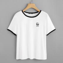 Shein Graphic Embroidery Ringer Tee