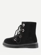 Shein Round Toe Lace Up Velvet Boots