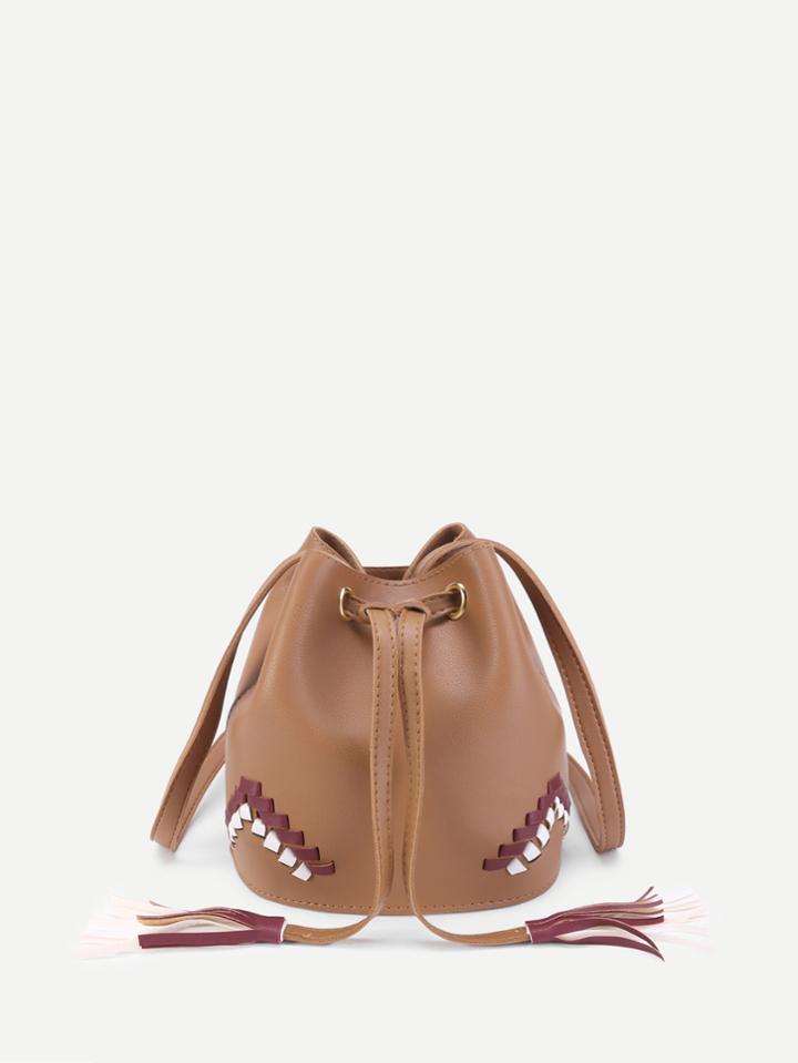 Shein Braided Detail Pu Bucket Bag With Tassel