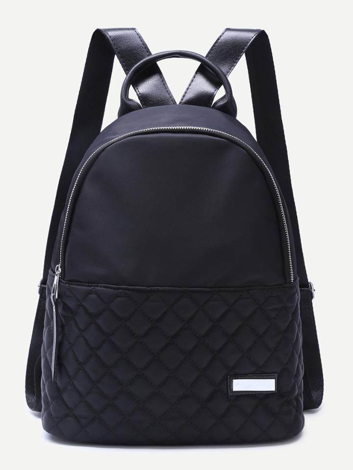 Shein Black Quilted Nylon Backpack