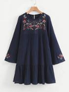 Shein Flower Embroidery Tiered Smock Dress