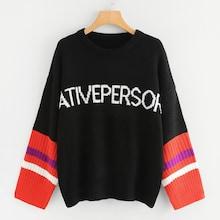 Shein Letter And Striped Oversized Sweater