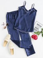 Shein Satin Contrast Binding Cami Pajama Set