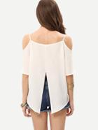 Shein White Cold Shoulder Split Back T-shirt