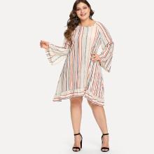 Shein Plus Ruffle Hem Striped Tunic Dress