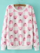 Shein Pink Round Neck Cubs Print Loose Sweatshirt