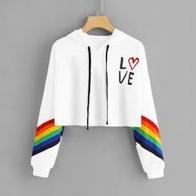 Shein Rainbow Print Contrast Crop Hoodie