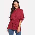 Shein Waist Drawstring Batwing Sleeve Collar Neck Blouse