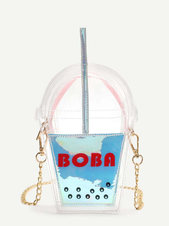 Shein Blue Letter Print Cup Shaped Cute Crossbody Bag