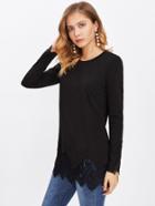 Shein Lace Trim Chevron Hem Tee