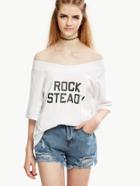 Shein White Letter Print Ribbed Off The Shoulder T-shirt