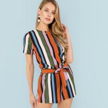 Shein Striped Top & Elastic Waist Shorts Co-ord