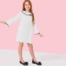 Shein Girls Ruffle Trim Polka Dot Print Dress