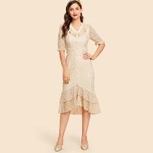 Shein Hollow Out Circle Lace Overlay Ruffle Dress