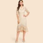 Shein Hollow Out Circle Lace Overlay Ruffle Dress