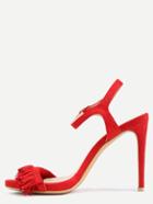 Shein Faux Suede Tasselled Strap Heeled Sandals - Red
