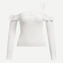 Shein Ruffle Trim Asymmetric Shoulder Fitted Jumper