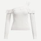Shein Ruffle Trim Asymmetric Shoulder Fitted Jumper