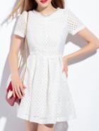 Shein White Gauze Embroidered Beading A-line Dress