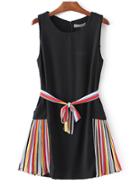 Shein Black Striped Side Tie Waist Sleeveless Dress