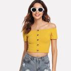 Shein Button Accent Rib Knit Bardot Crop Tee