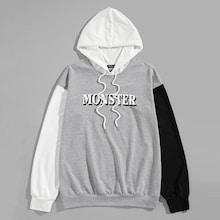 Shein Men Color Block Drawstring Letter Hoodie