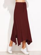 Shein Wine Red Drawstring Waist Slit Asymmetric Skirt