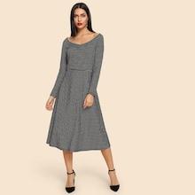 Shein Zip Back Fit & Flare Striped Dress